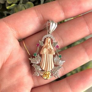 925 Sterling Silver Virgin Mary pendant✨plata 925 Medalla de la Virgen